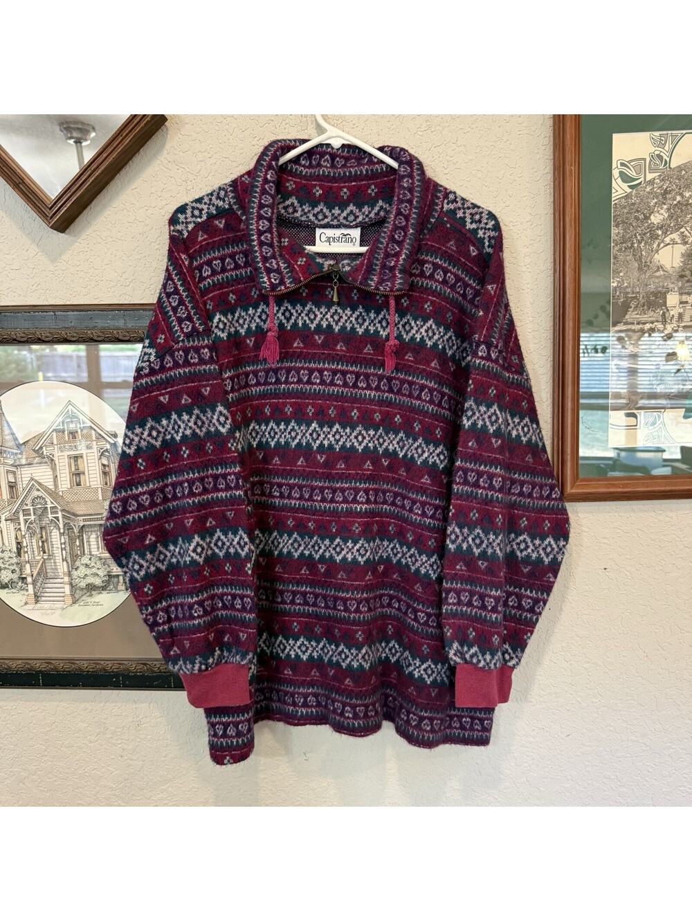 Vintage 80s/90s Colorful Capistrano 1/4 Zip Aztec Sweater Size Mens XL